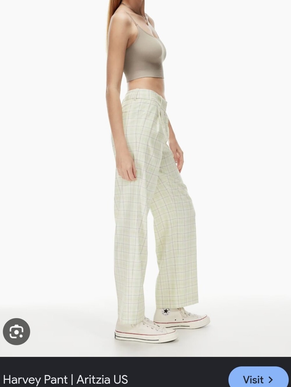 Aritzia Harvey Wide-Leg Plaid Pants - Pale Green & Cream